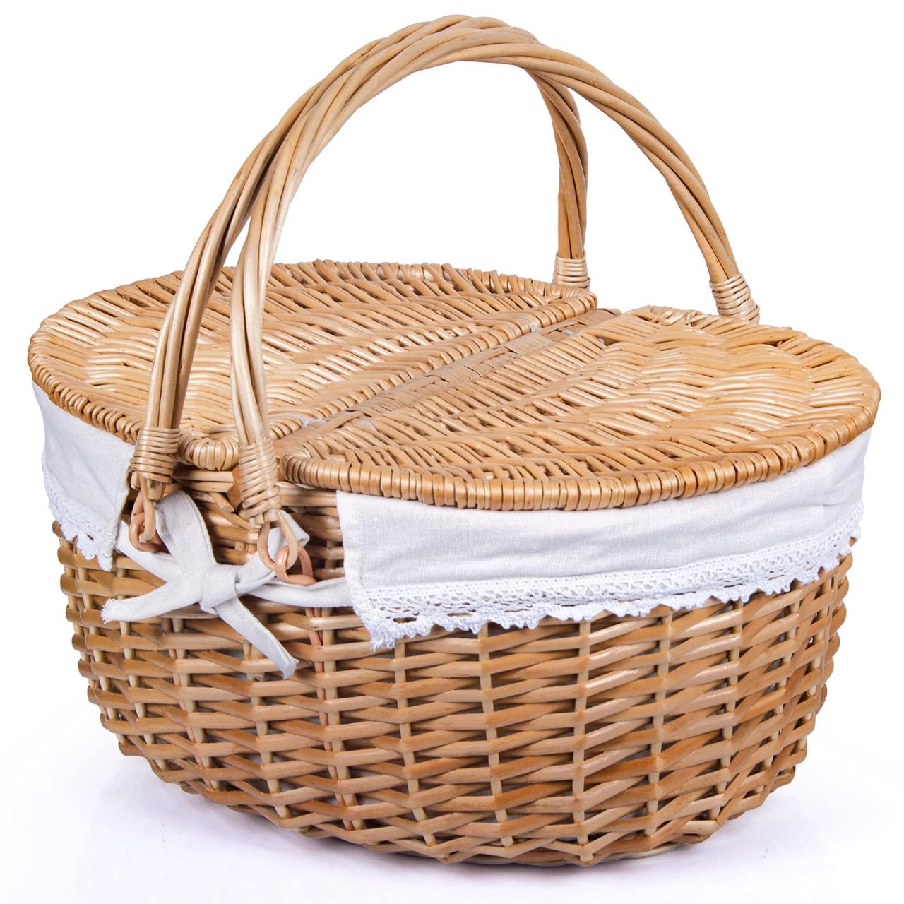 Amazon.Com : Wicker Picnic Basket With Lid And Handle Sturdy Woven Body  With Washable Lining : Patio, Lawn & Garden